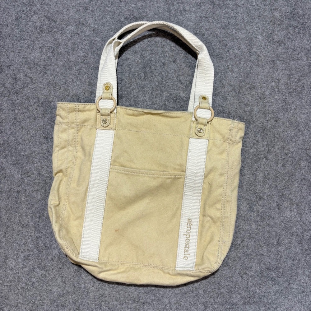 Aeropostale Beige Canvas Tote Bag Cotton Everyday Carryall Cream Straps